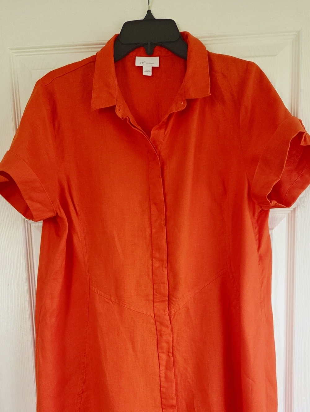 J. Jill Love Linen ✨️ Women's Zinnea Orange Linen Midi Dress Size L - Picture 6 of 12
